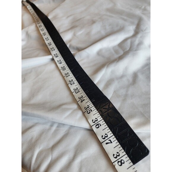 Calvin Klein Womens Black Embossed Logo Belt Silver Buckle Faux Leather Sz Small - Picture 11 of 15